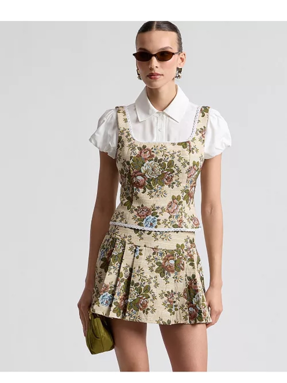 Floral Brocade Mini Skirt and Top